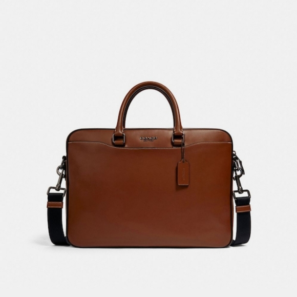 Coach Beckett Slim Brief Case Crossbody Saddle Brown computer Bag New Men's $695